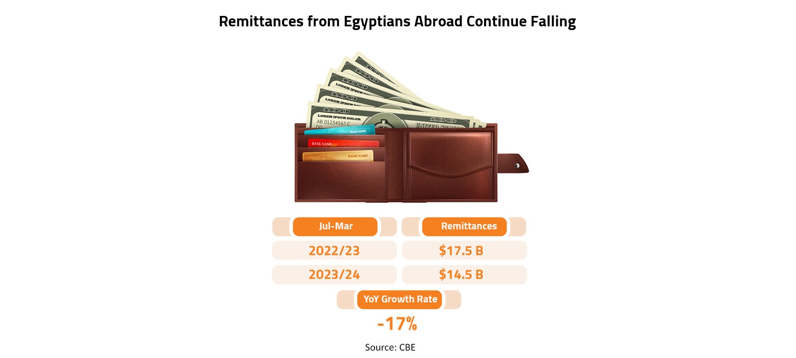 Remittances from Egyptians Abroad Continue Falling 